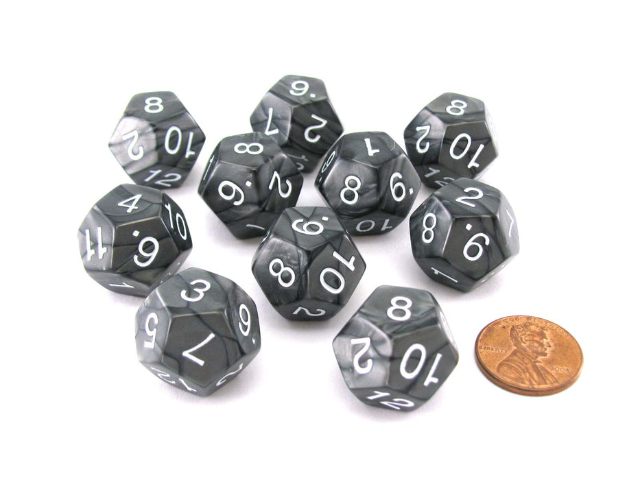 Pack of 10 D12 18mm Koplow Games Pearl Dice - Charcoal