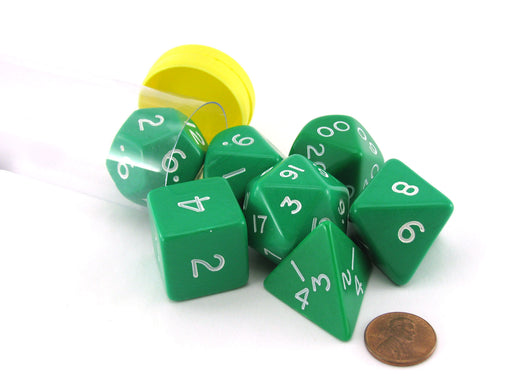 Jumbo Polyhedral 7-Die Dice Set 23mm-28mm- Green with White Numbers