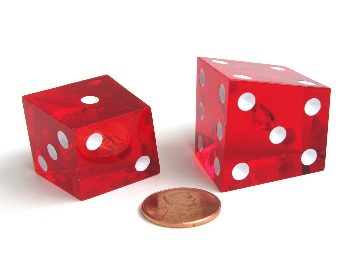 Pair of Red 20-25mm 6 Sided Transparent Specialty Crooked Dice 