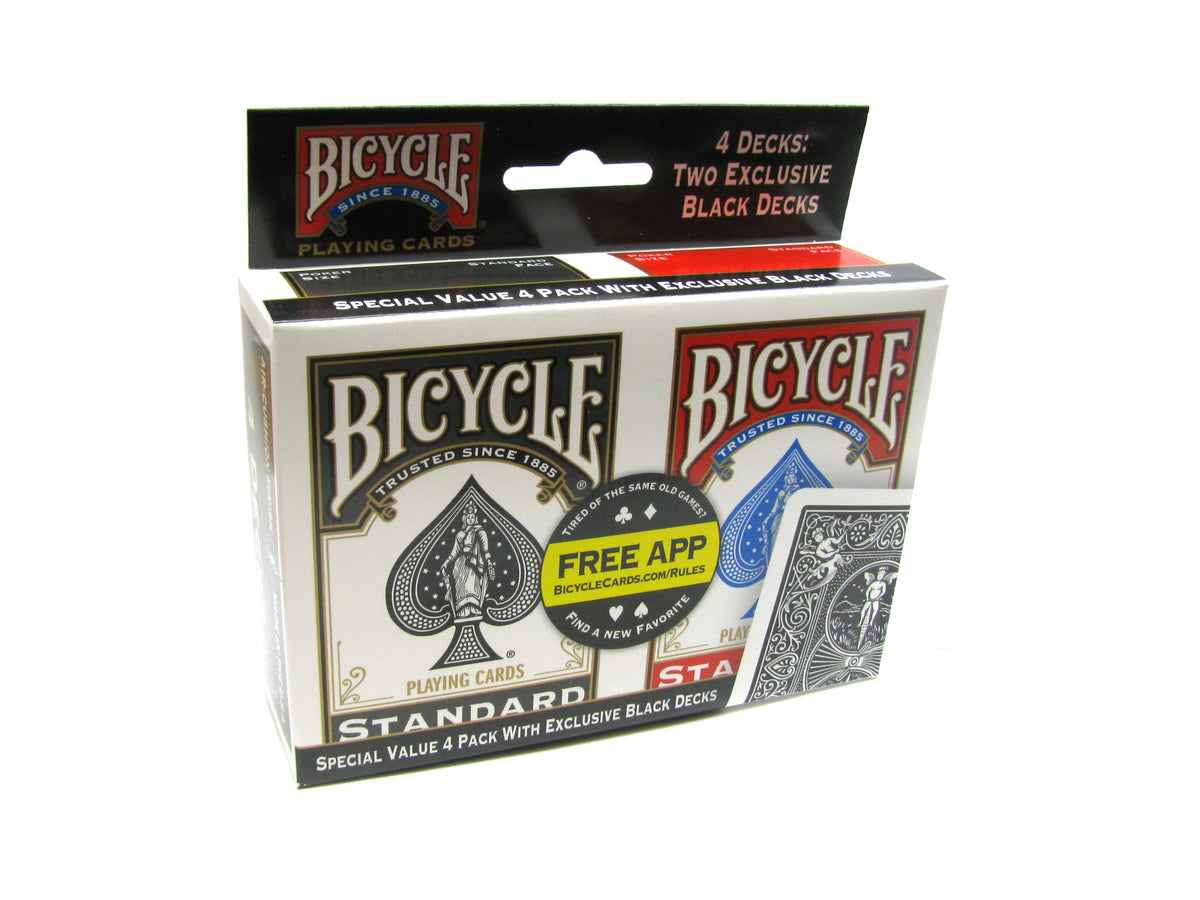 Bicycle Standard Index 4 Pack of Black and Red Playing Cards — Pippd