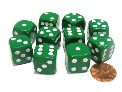 D6 10mm Opaque Hunter Green with White Pips 10pc Dice Set – G2