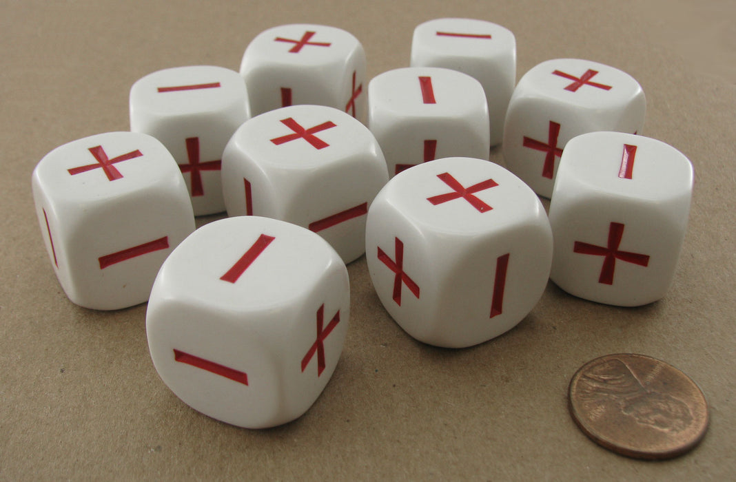 Pack of 10 20mm D6 Math Operation Additon Subtraction Dice - White with Red