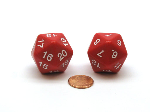 Pack of 2 Large 30mm Countdown D20 Dice - Red with White