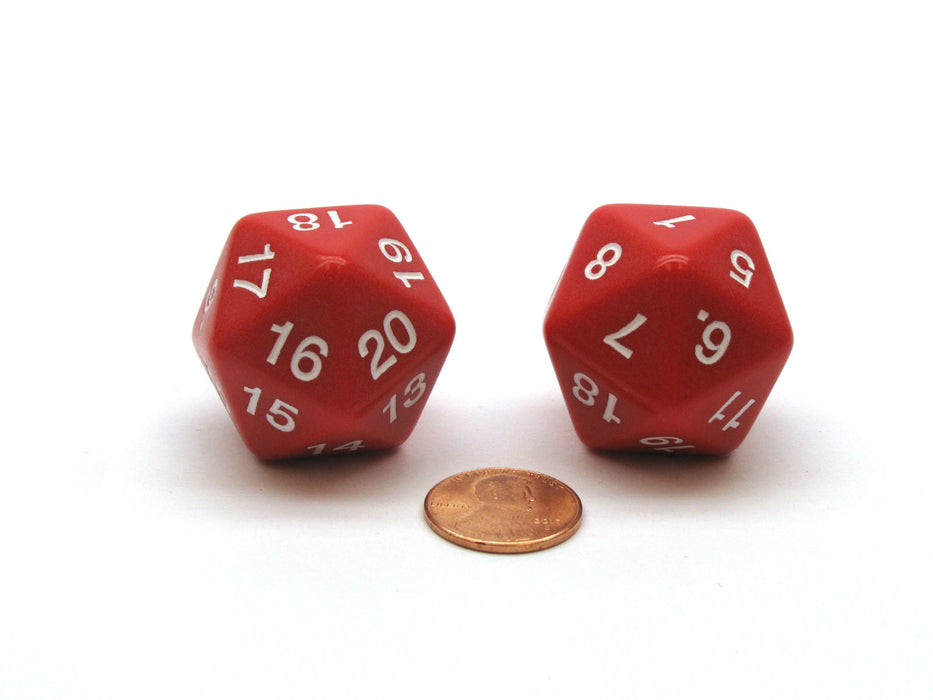 Pack of 2 Large 30mm Countdown D20 Dice - Red with White