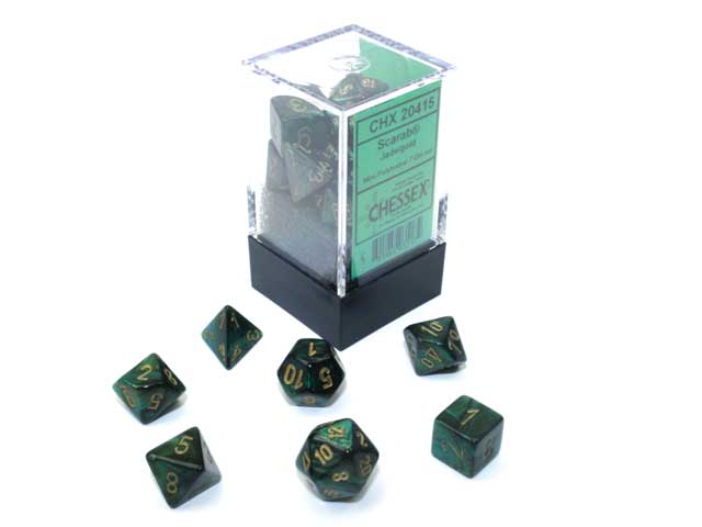 Polyhedral Mini 7-Die Set, Scarab - Jade with Gold Numbers