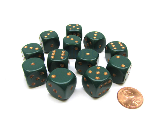 Opaque 16mm D6 Chessex Dice Block (12 Die) - Dusty Green with Copper Pips