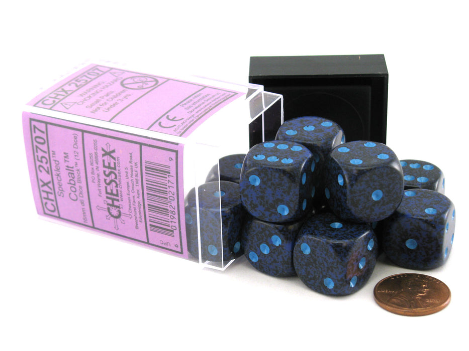 Speckled 16mm D6 Chessex Dice Block (12 Dice) - Cobalt