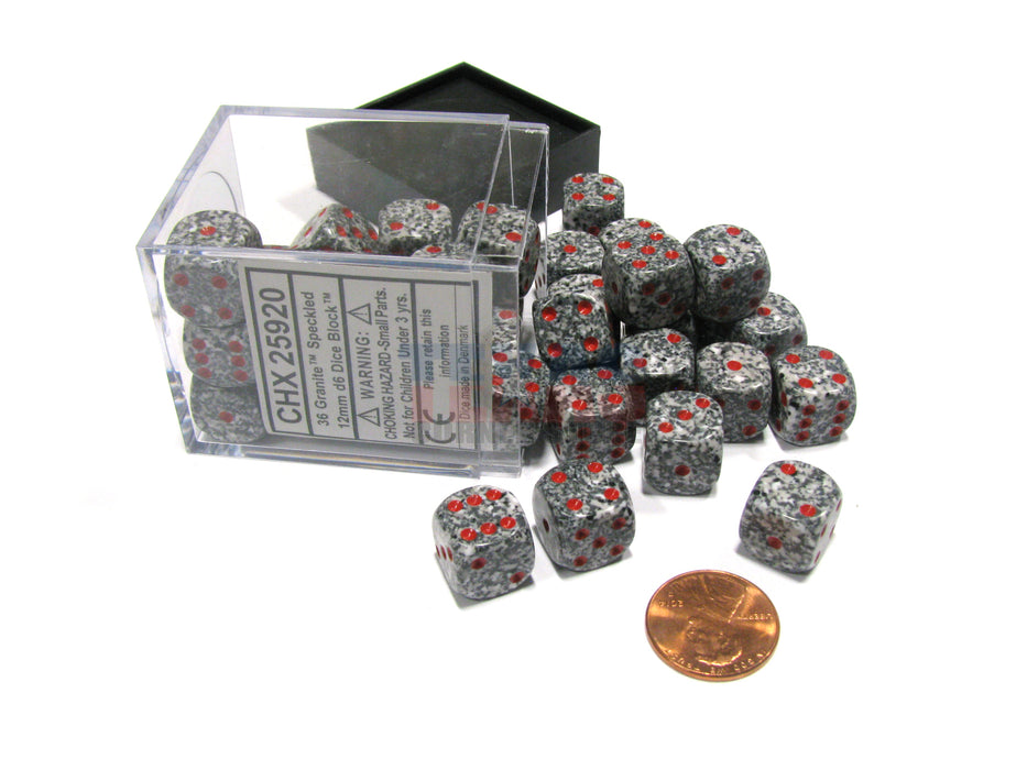 Speckled 12mm D6 Chessex Dice Block (36 Dice) - Granite