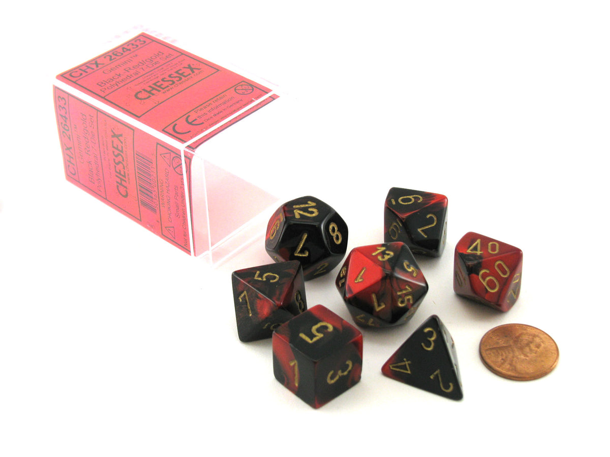 Polyhedral 7-Die Gemini Chessex Dice Set - Black-Red with — Pippd