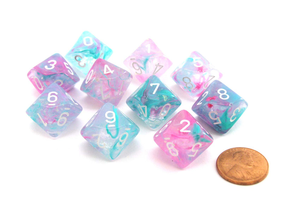 Set of Ten D10s Nebula Dice Set with Luminary - Wisteria with White Numbers