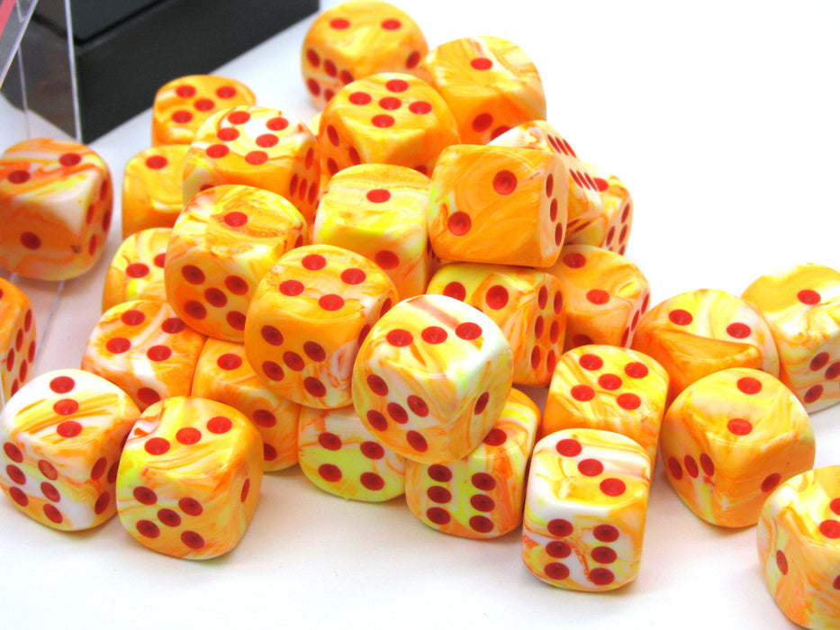 Festive 12mm D6 Chessex Dice Block (36 Dice) - Sunburst with Red Pips