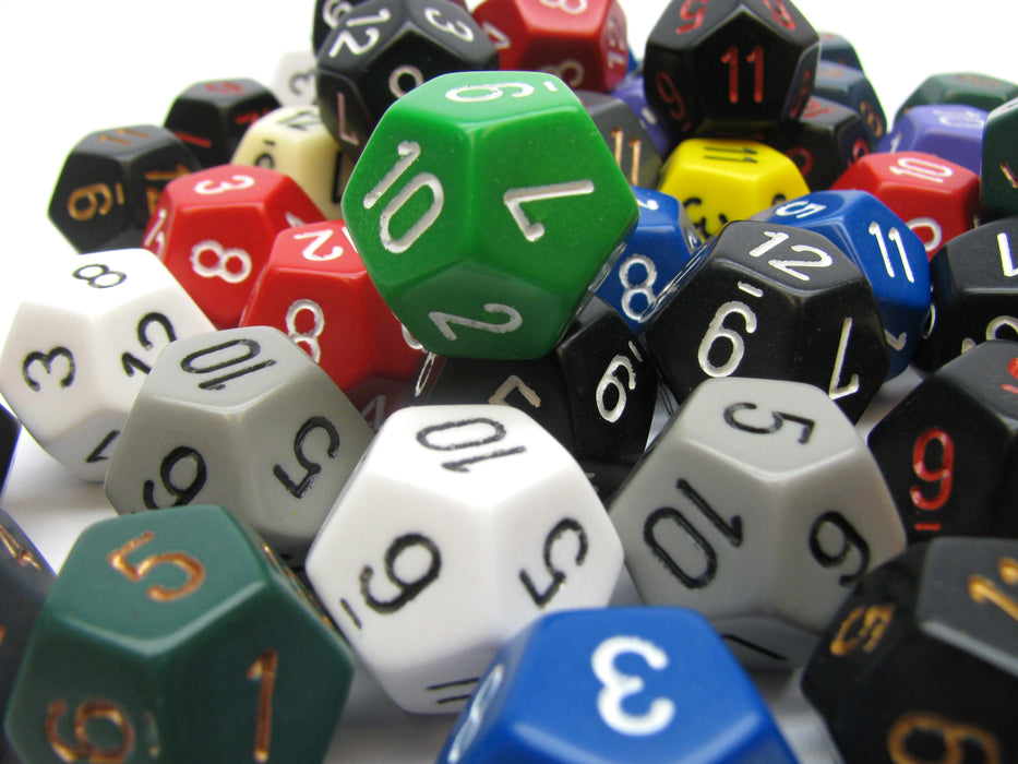 Bag of 50 Assorted Loose Opaque Polyhedral 18mm D12 Dice