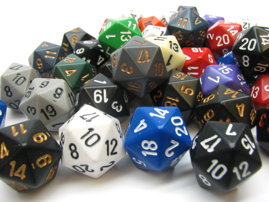 Bag of 50 Assorted Loose Opaque Polyhedral 19mm D20 Dice