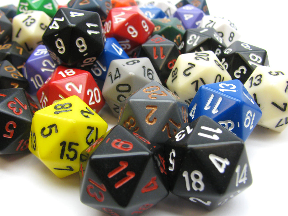 Bag of 50 Assorted Loose Opaque Polyhedral 19mm D20 Dice