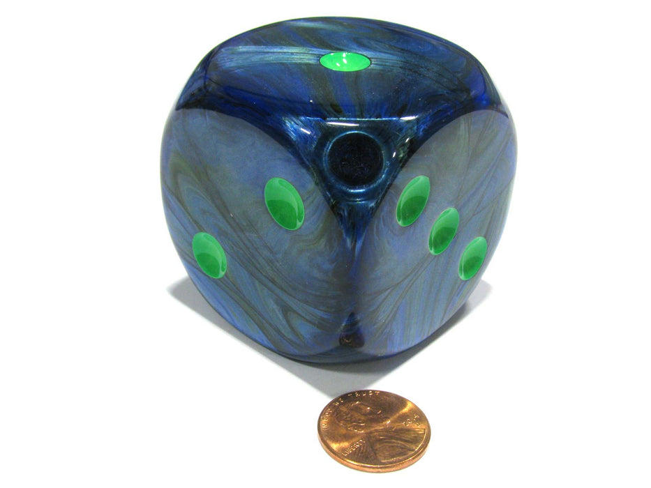 Lustrous 50mm Huge Large D6 Chessex Dice, 1 Piece - Dark Blue with Green Pips