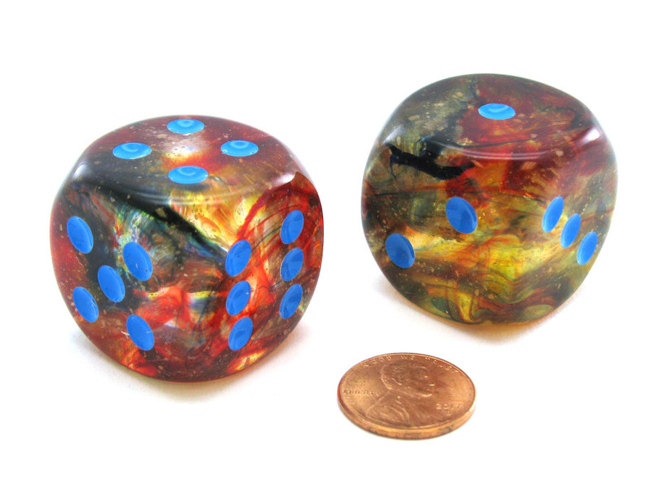 Nebula 30mm Large D6 Dice, 2 Pieces - Primary with Blue Pips