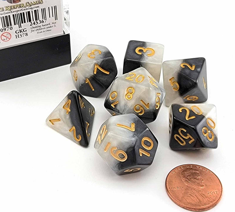 Halfsies Dice 7 Piece Polyhedral DnD Dice Set - Yin Yang