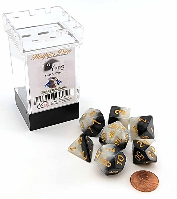 Halfsies Dice 7 Piece Polyhedral DnD Dice Set - Yin Yang