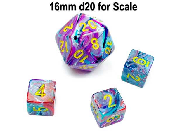 Festive 9mm Mini 6 Sided D6 Dice, 6 Pieces - Mosaic with Yellow Numbers