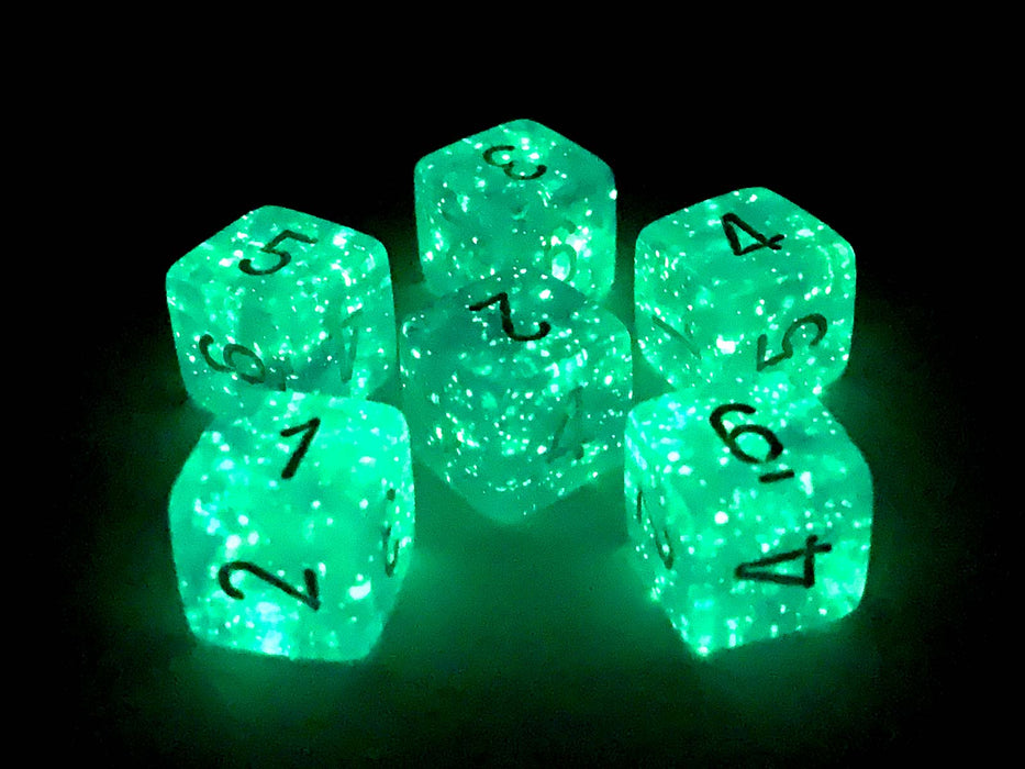 Luminary Borealis 15mm 6 Sided D6 Dice, 6 Pieces - Sky Blue with White Numbers