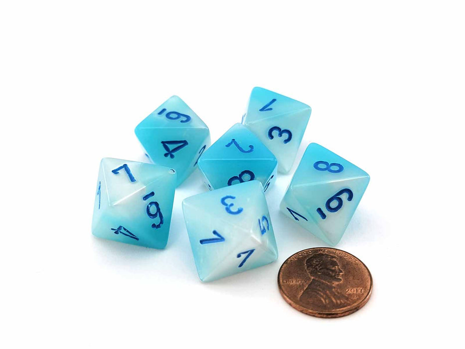 Luminary Gemini 15mm 8 Sided D8 Dice, 6 Pieces - Pearl Turquoise-White with Blue