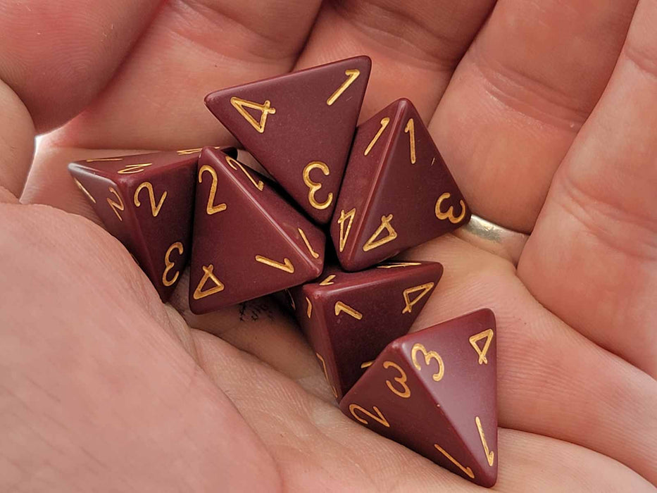 Opaque 18mm D4 Chessex Dice, 6 Pieces - Burgundy with Light Gold Numbers