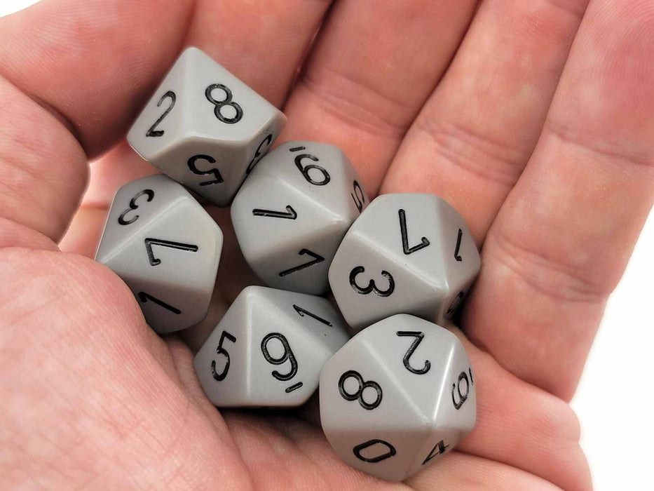 Opaque 16mm D10 (0-9) Chessex Dice, 6 Pieces - Dark Grey with Black Numbers