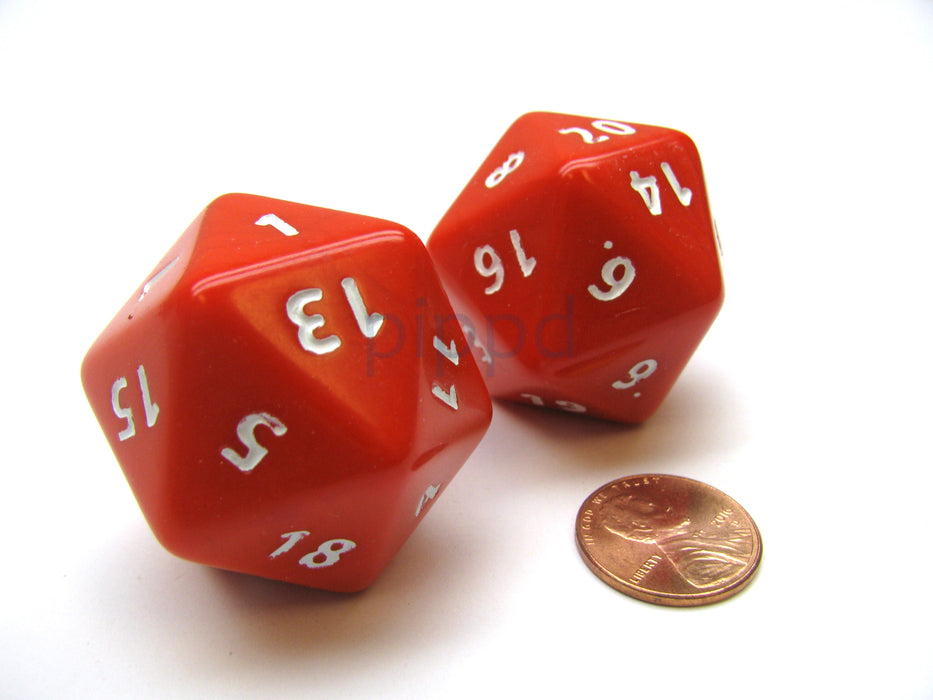 Opaque Jumbo 20 Sided D20 Chessex Dice, 2 Pieces - Red with White Numbers