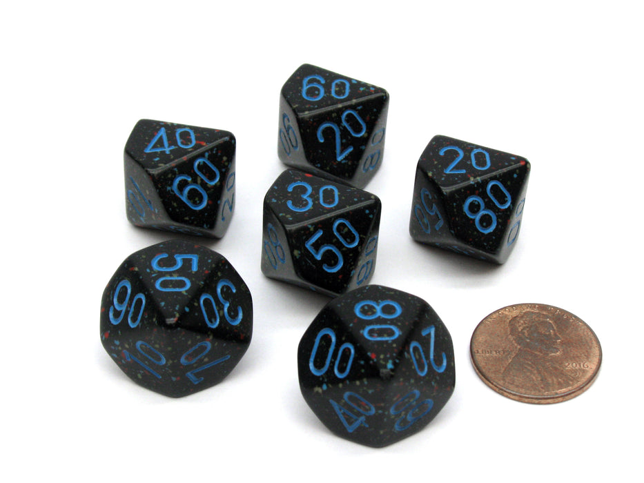 Speckled 16mm Tens D10 (00-90) Chessex Dice, 6 Pieces - Blue Stars