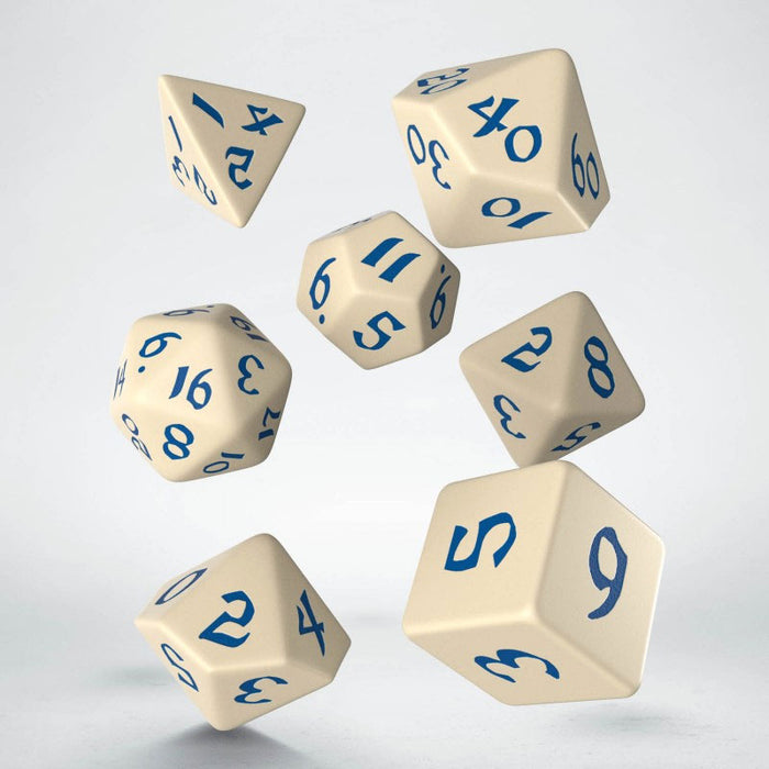 Classic Runic 7 Piece Polyhedral Dice Set - Beige & Blue