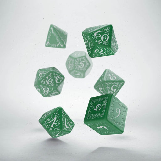 Q-Workshop Elvish Dice Set Green with White Etches (7 Piece Set)