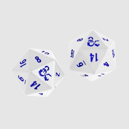 Set of 2 Icewind Dale Metal D20 D&D RPG Dice - White with Blue Numbers