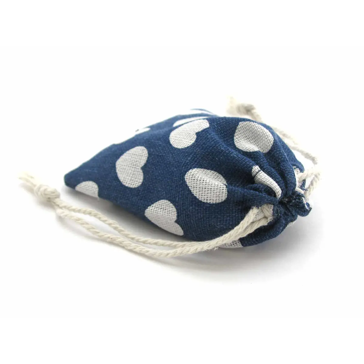 3" x 4" Cloth Drawstring Dice Bag Pouch - Blue with White Hearts