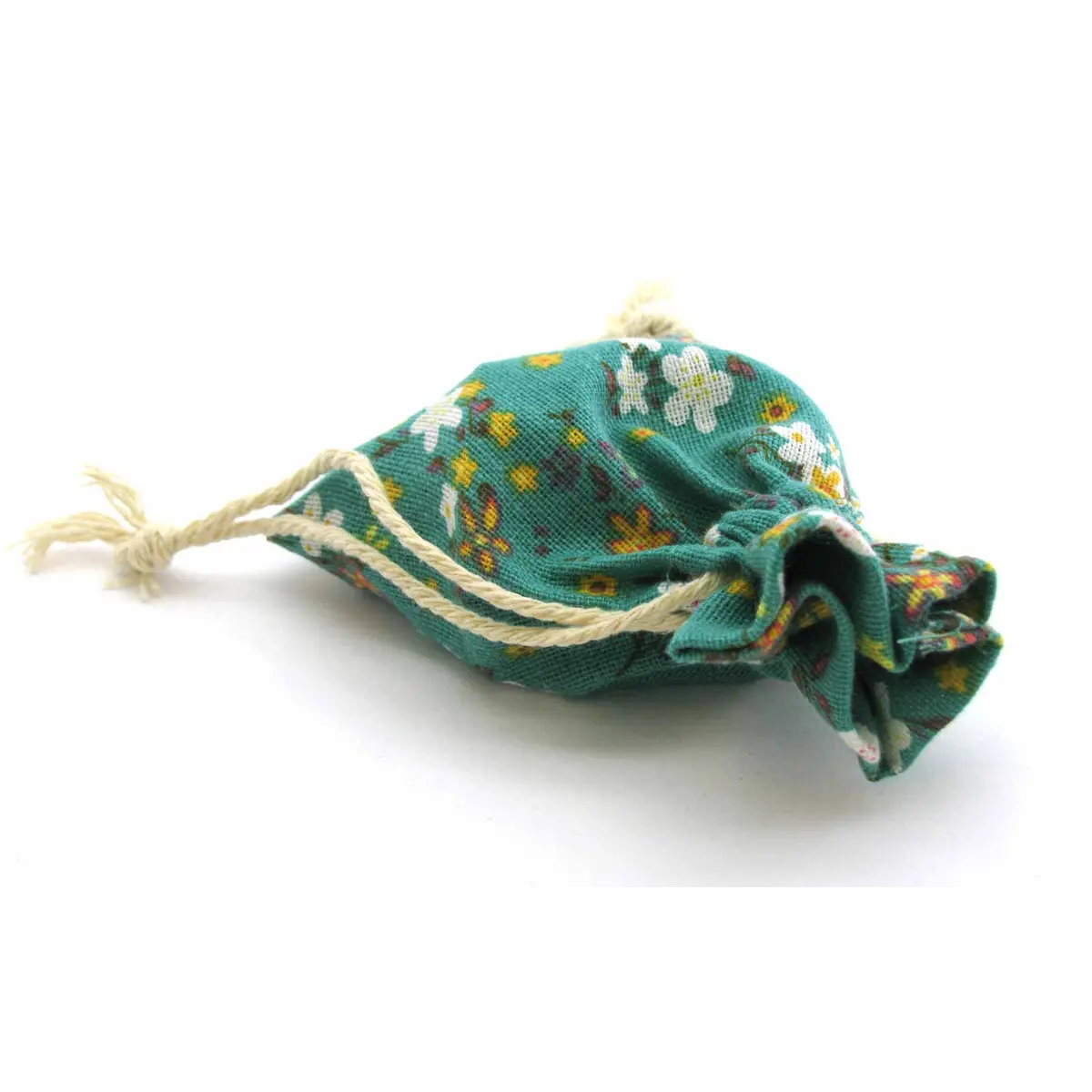 3" x 4" Flower Gaming Pouch Linen Dice Bag with Drawstring Closure - Green
