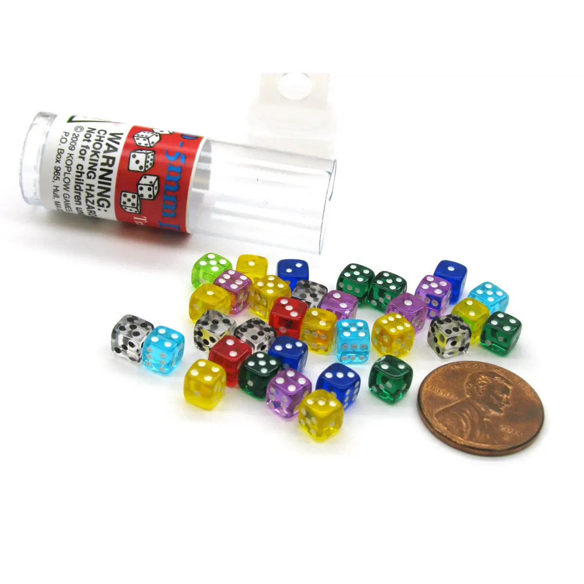 30 Six Sided D6 5mm .197 Inch Transparent Die Tiny Mini MultiColored Clear Dice