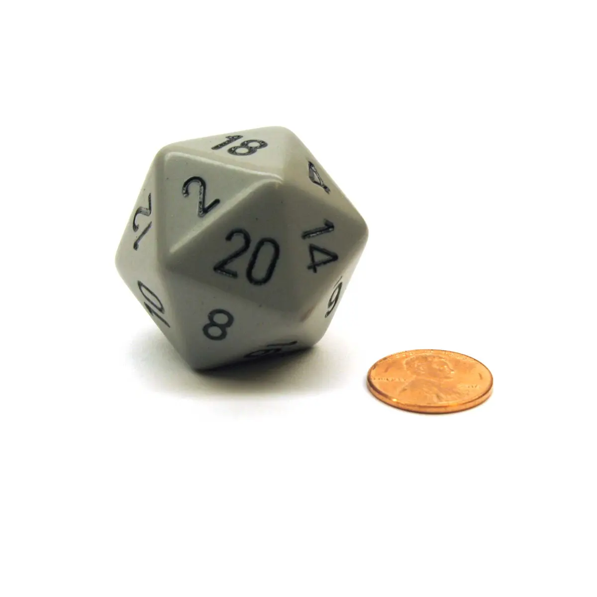 34mm Large 20-Sided D20 Opaque Chessex Dice, 1 Die -Dark Gray with Black Numbers