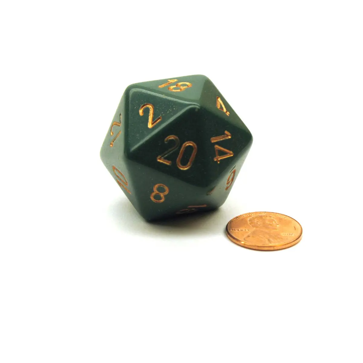 34mm Large 20-Sided D20 Opaque Chessex Dice, 1 Die-Dusty Green w/ Copper Numbers