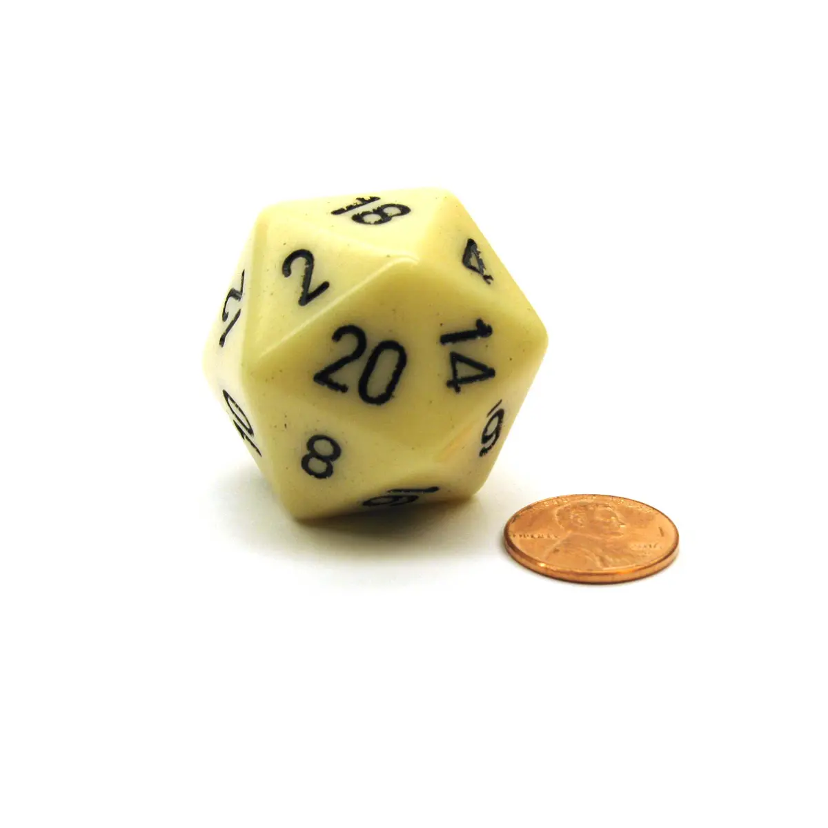 34mm Large 20-Sided D20 Opaque Chessex Dice, 1 Die - Ivory with Black Numbers