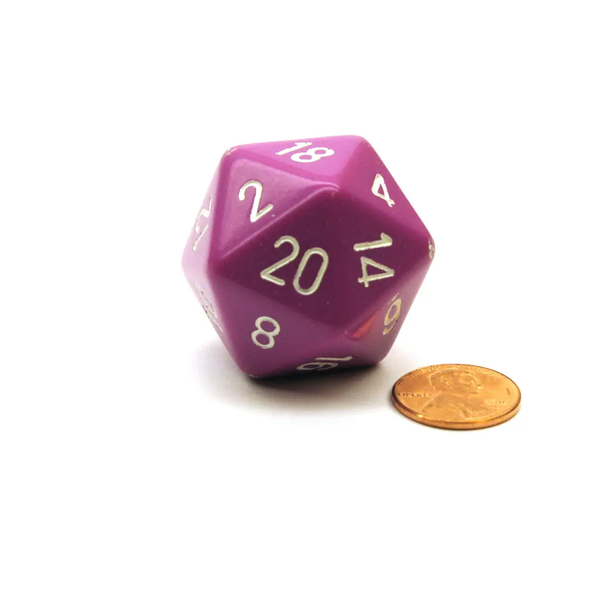 34mm Large 20-Sided D20 Opaque Chessex Dice, 1 Die-Light Purple w/ White Numbers