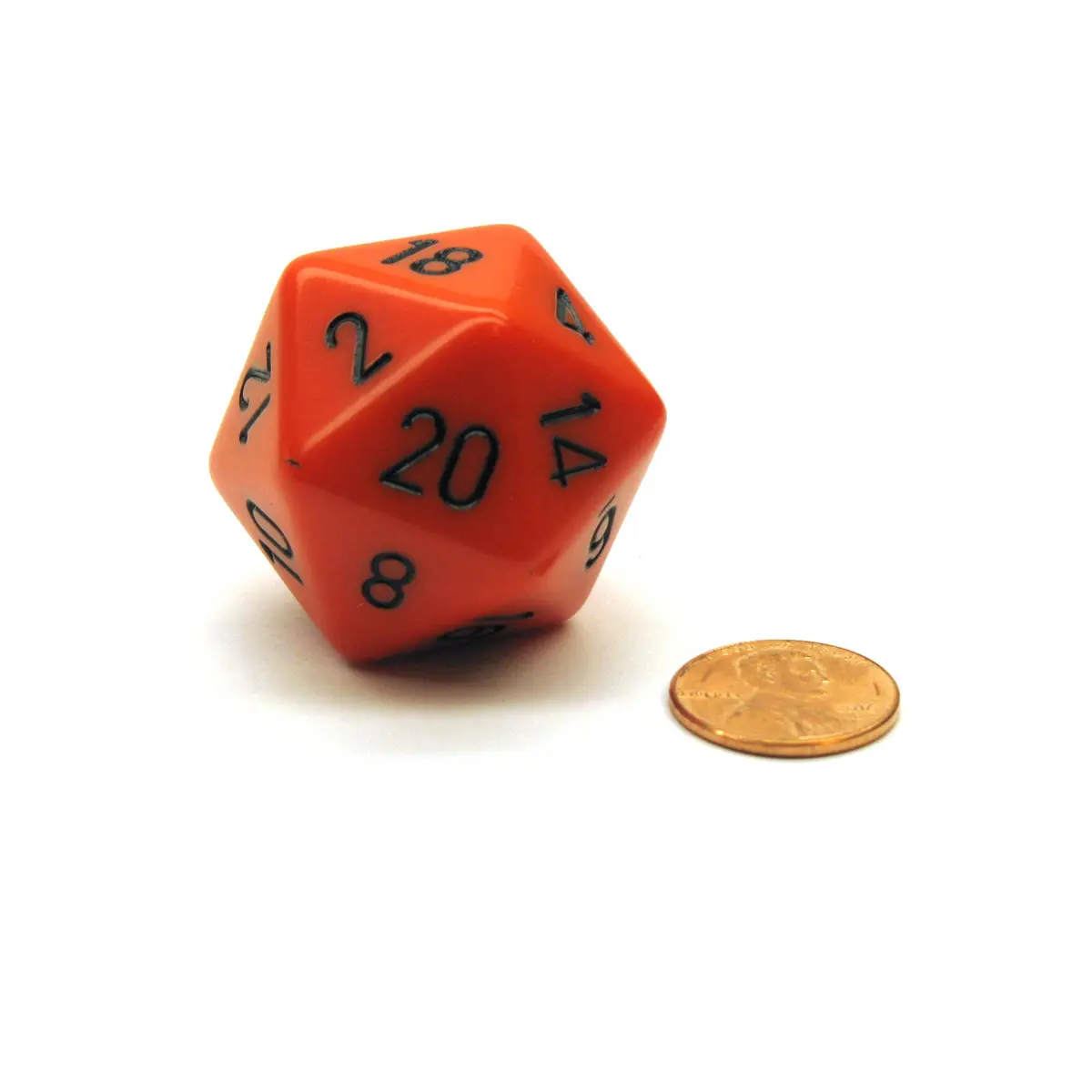 34mm Large 20-Sided D20 Opaque Chessex Dice, 1 Die - Orange with Black Numbers