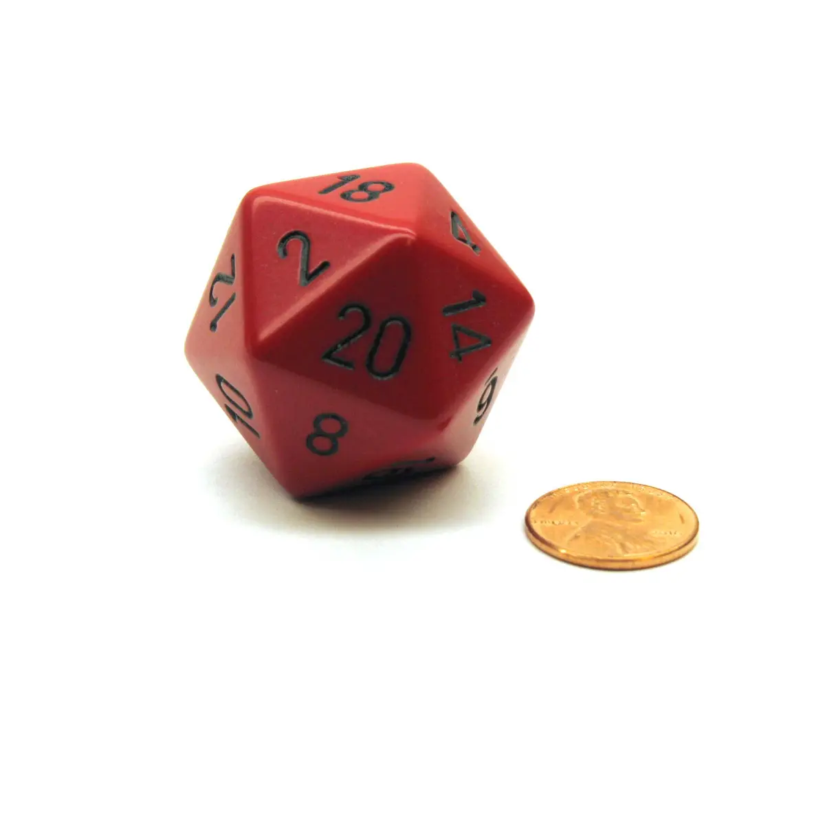 34mm Large 20-Sided D20 Opaque Chessex Dice, 1 Die - Red with Black Numbers