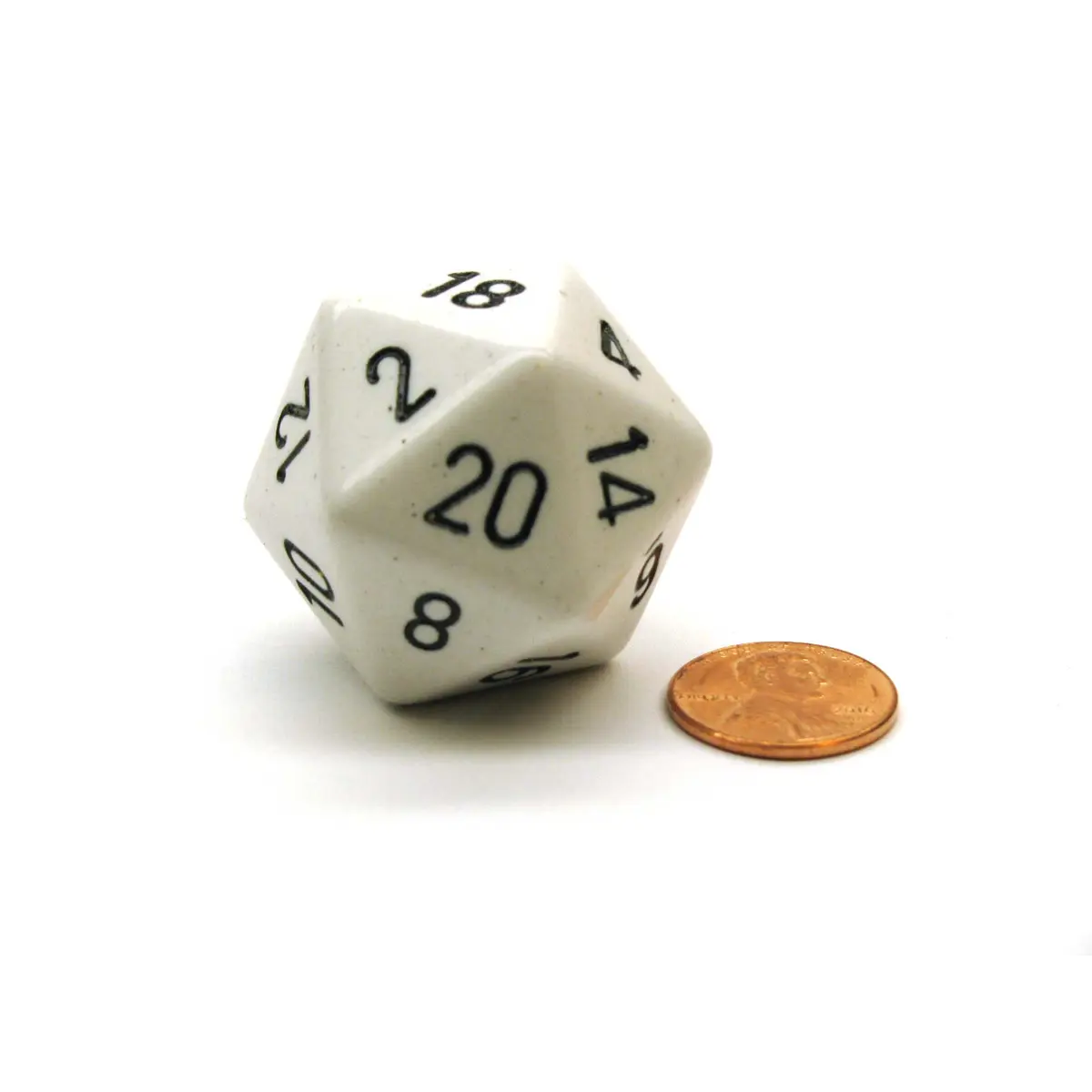 34mm Large 20-Sided D20 Opaque Chessex Dice, 1 Die - White with Black Numbers