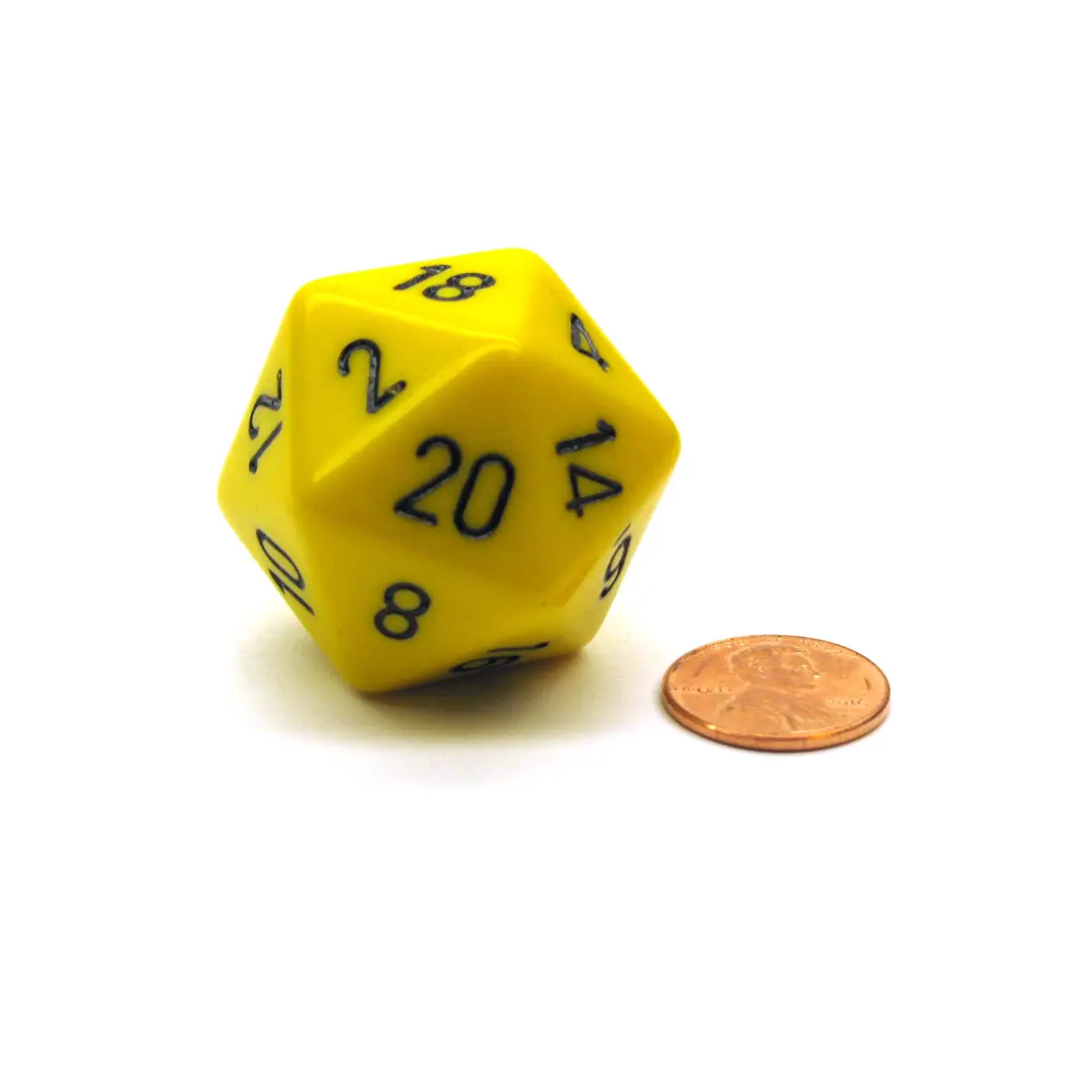 34mm Large 20-Sided D20 Opaque Chessex Dice, 1 Die - Yellow with Black Numbers