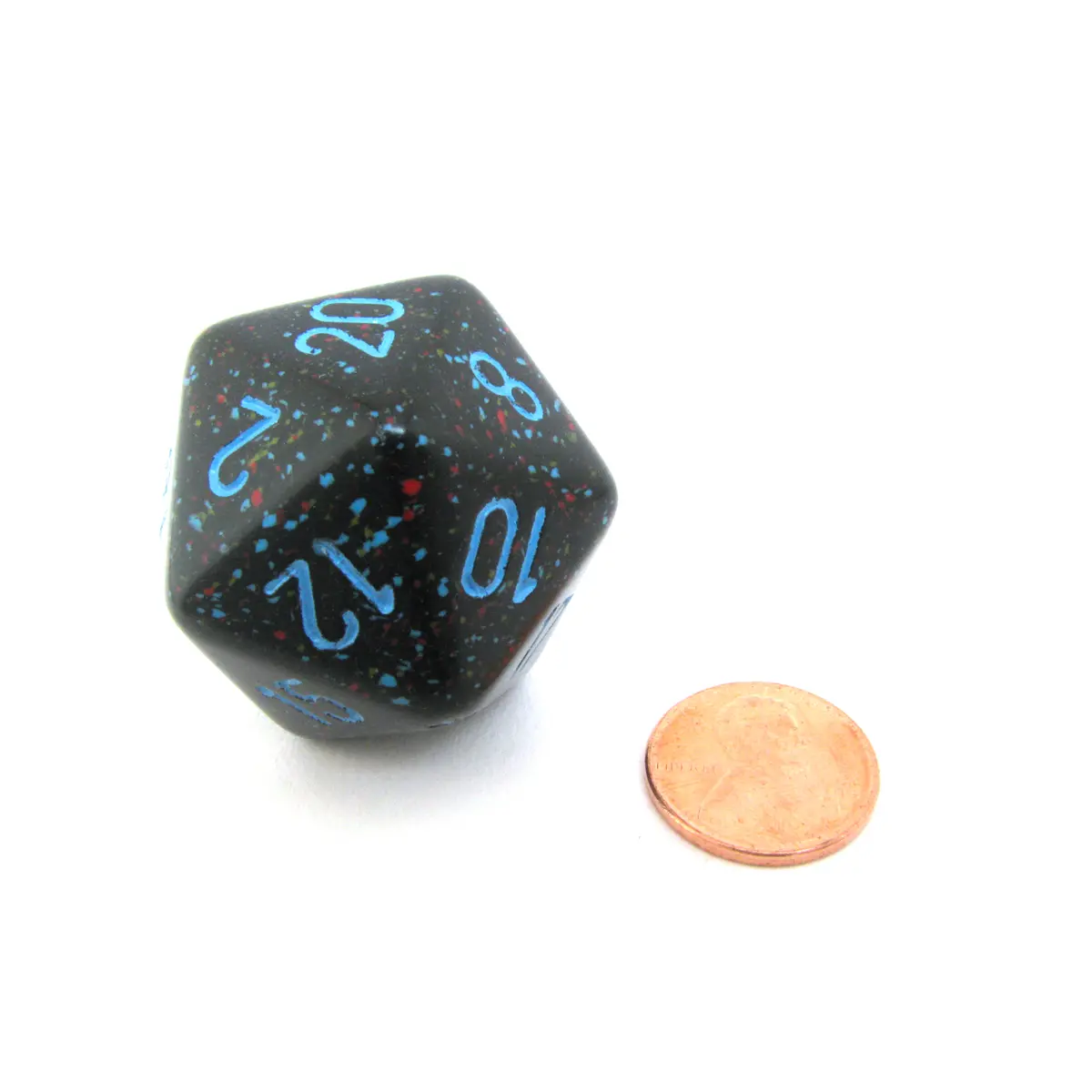 34mm Large 20-Sided D20 Speckled Chessex Dice, 1 Die - Blue Stars