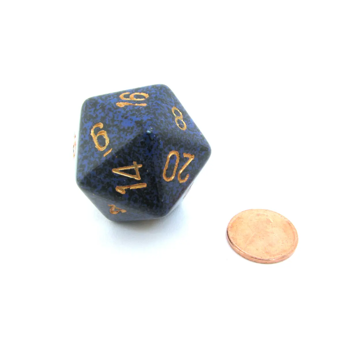 34mm Large 20-Sided D20 Speckled Chessex Dice, 1 Die - Golden Cobalt