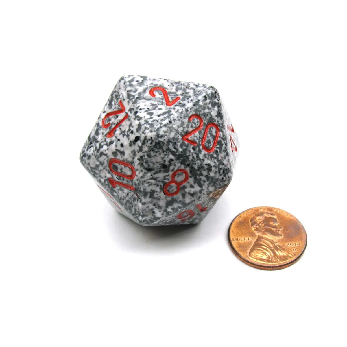 34mm Large 20-Sided D20 Speckled Chessex Dice, 1 Die - Granite