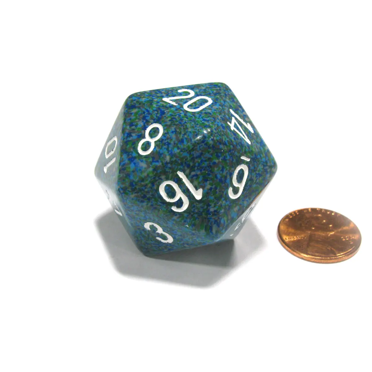 34mm Large 20-Sided D20 Speckled Chessex Dice, 1 Die - Sea