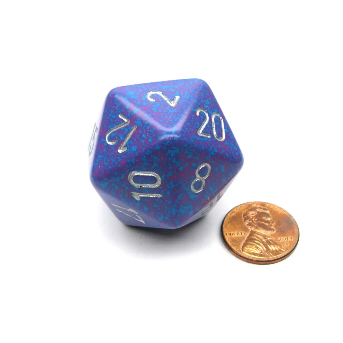 34mm Large 20-Sided D20 Speckled Chessex Dice, 1 Die - Silver Tetra