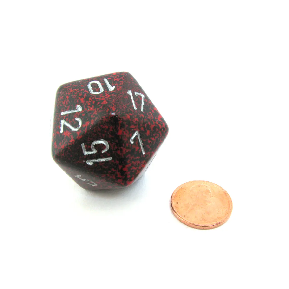 34mm Large 20-Sided D20 Speckled Chessex Dice, 1 Die - Silver Volcano