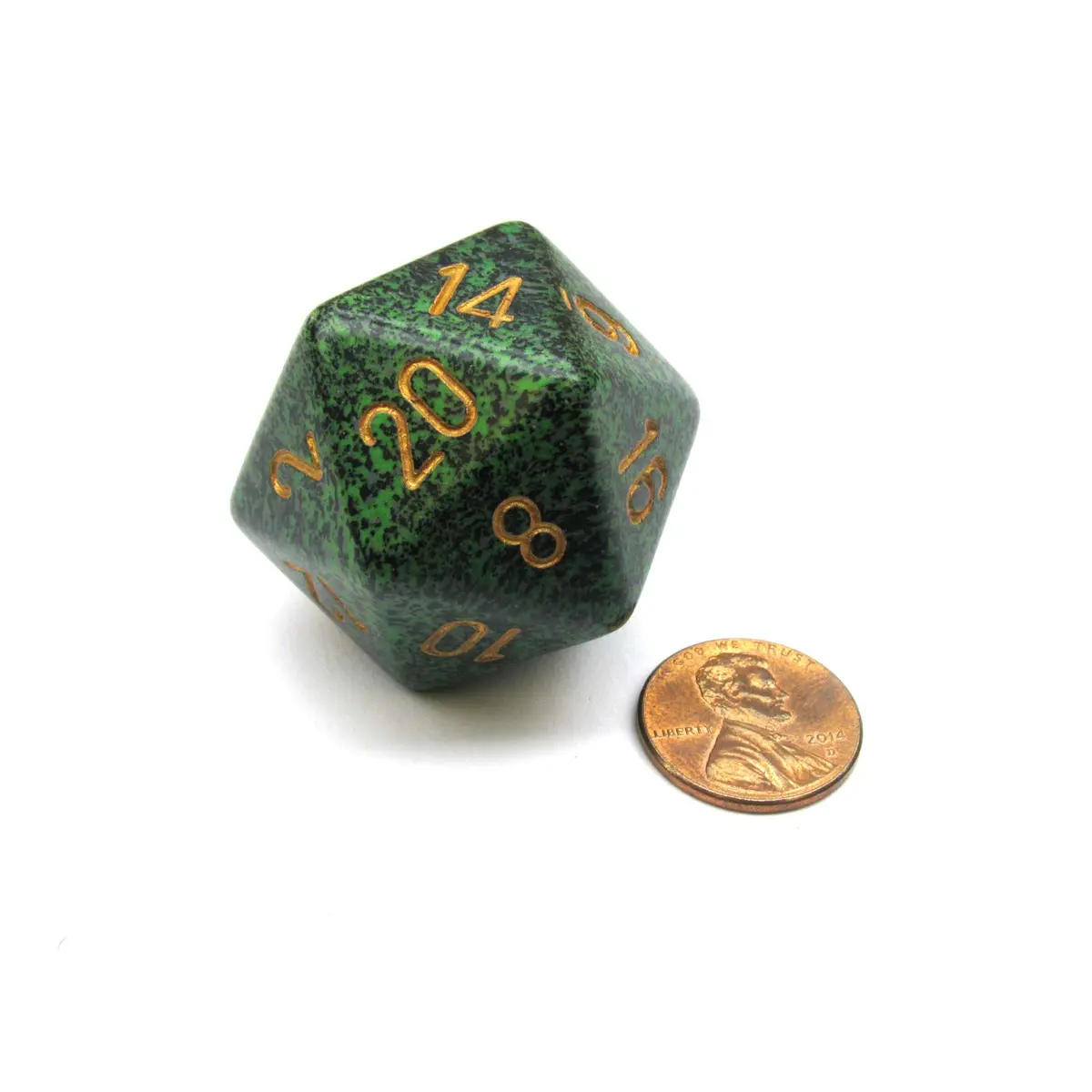 34mm Large D20 Speckled Chessex Dice, 1 Die - Golden Recon